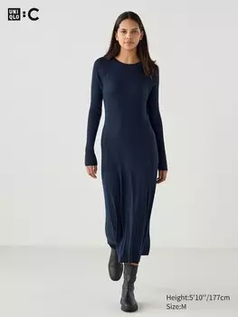 Платье из смеси мериноса Uniqlo, синий