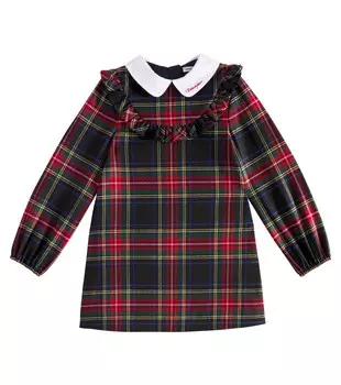 Платье из смеси шерсти и хлопка в клетку тартан Dolce&Gabbana Kids, цвет quadri-check-tartan