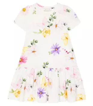 Платье из смесового хлопка с цветочным принтом Monnalisa, разноцветный