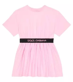 Платье из смесового хлопка с логотипом Dolce&Gabbana, розовый