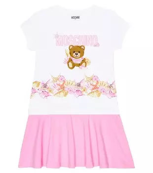 Платье из смесового хлопка с принтом Moschino, разноцветный