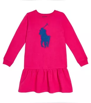 Платье из смесового хлопка с вышитым логотипом Polo Ralph Lauren Kids, розовый