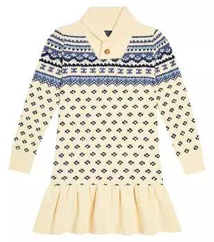 Платье из смесового хлопка с жаккардовым узором Polo Ralph Lauren Kids, белый