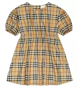 Платье из смесового хлопка в клетку Burberry, разноцветный