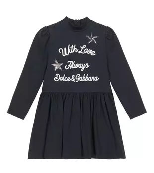 Платье из смесового хлопкового джерси с принтом Dolce&Gabbana, синий
