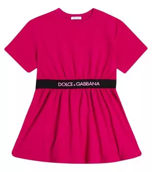 Платье из смесового хлопкового джерси с логотипом Dolce&Gabbana, розовый