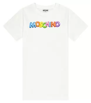 Платье из смесового хлопкового джерси с принтом Moschino, белый