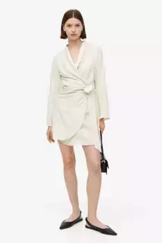 Платье из смесового льна с трансфером H&M, бежевый