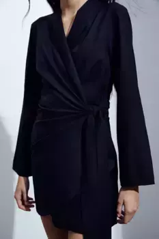 Платье из смесового льна с трансфером H&M, черный
