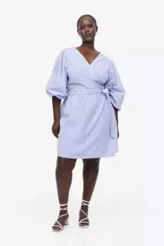 Платье из смесового льна с трансфером H&M, синий