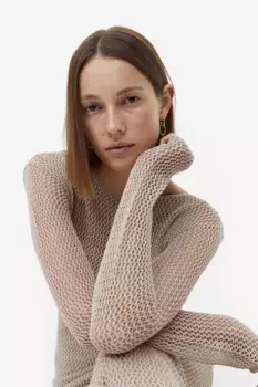 Платье из смесового шелка ажурной вязки H&M, бежевый