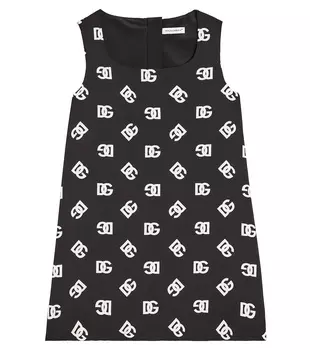 Платье из смесового шелка с логотипом Dolce&Gabbana Kids, черный