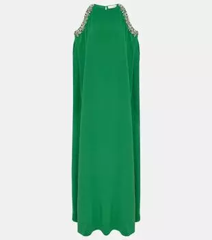 Платье из смесового шелка, украшенное кристаллами Oscar De La Renta, зеленый
