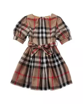 Платье из смесового шелка в винтажную клетку Burberry, коричневый