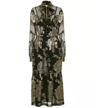 Платье из смесовой шелковой парчи с цветочным принтом SAINT LAURENT, черный