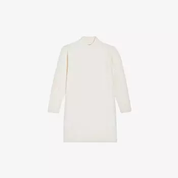 Платье из смесовой шерсти косой вязки с воротником-воронкой Claudie Pierlot, цвет naturels