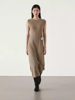 Платье из смесовой шерсти с брошью Massimo Dutti, коричневый