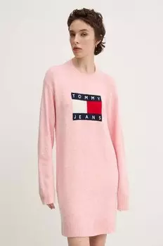 Платье из смесовой шерсти Tommy Jeans, розовый