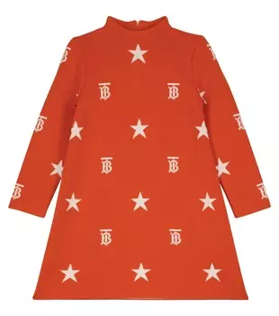 Платье из смесовой шерсти вязки интарсия Burberry, оранжевый