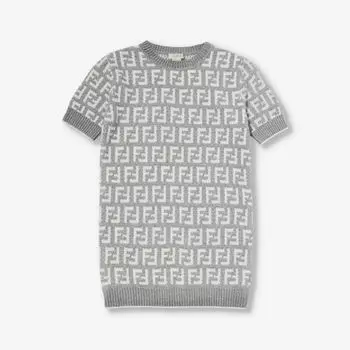 Платье из смесовой ткани с монограммным принтом 10-12 лет Fendi, серый