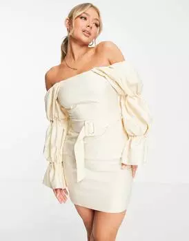 Платье из стрейчевого льна с экстремальными рукавами и поясом ASOS LUXE
