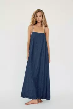 Платье из струящегося денима TRF ZARA, темный индиго