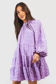 Платье из текстурированной клетки Boohoo, фиолетовый