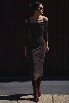 Платье из текстурного трикотажа ZARA, цвет aubergine