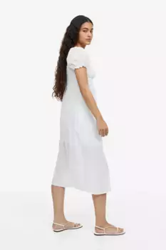 Платье из тисненой ткани с рукавами-буфами H&M, белый