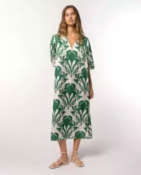 Платье из ткани с цветочным принтом и V-образным вырезом Naulover, зеленый