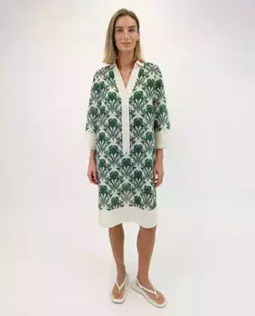 Платье из ткани с цветочным принтом и контрастной отделкой Naulover, зеленый