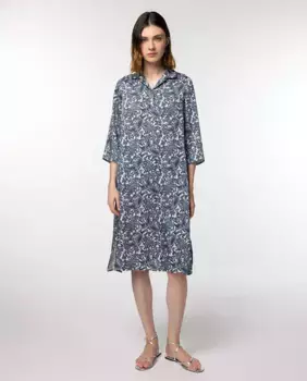 Платье из ткани с принтом пейсли и французскими рукавами Naulover, синий индиго