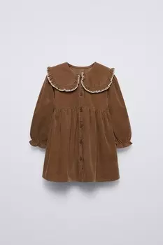 Платье из тонкого вельвета ZARA, коричневый
