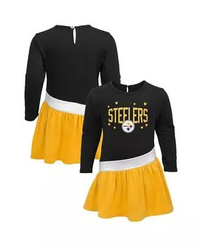 Платье из трехцветного трикотажа для девочек Pittsburgh Steelers Heart to Heart черного и золотого цвета Outerstuff, черный