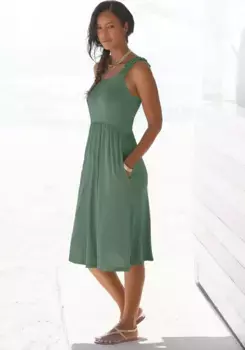 Платье из трикотажа Beachtime, с карманами, летнее платье до колена, пляжное платье, базовое, зеленый