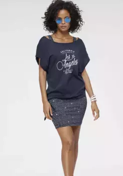 Платье из трикотажа KangaROOS (2 шт.), в комплекте с рубашкой оверсайз с узлом, белый