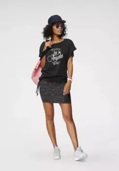 Платье из трикотажа KangaROOS (2 шт.), в комплекте с рубашкой оверсайз с узлом, черный