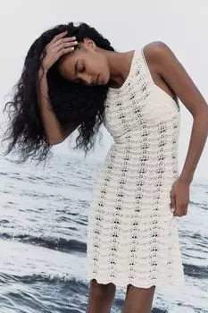 Платье из трикотажа "пуантелле" H&M, белый