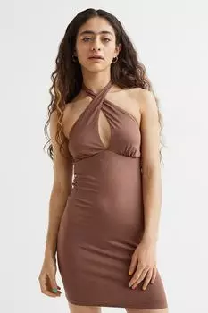 Платье из трикотажа с застежкой сзади на шее H&amp;M, коричневый