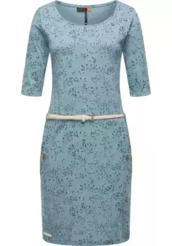 Платье из трикотажа в стиле рэгвир "Tannya Flowery" (2 шт.), стильное платье-рубашка с полурукавами и поясом Ragwear, синий