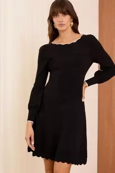 Платье из трикотажного гребешка с ажурной ажурной вязкой Love & Roses, черный