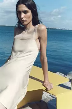 Платье из тюля и атласа ZARA, устрично-белый