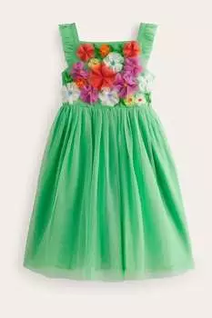 Платье из тюля с аппликацией Boden, зеленый