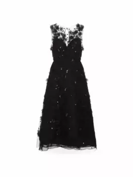Платье из тюля с аппликациями Carolina Herrera, черный