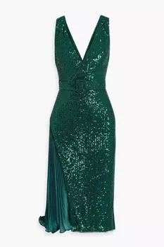 Платье из тюля с атласными вставками и пайетками BADGLEY MISCHKA, изумрудный