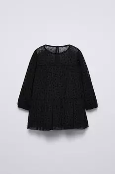 Платье из тюля с цветочным флоком ZARA, черный