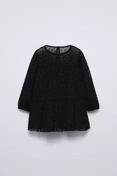 Платье из тюля с цветочным флоком ZARA, черный