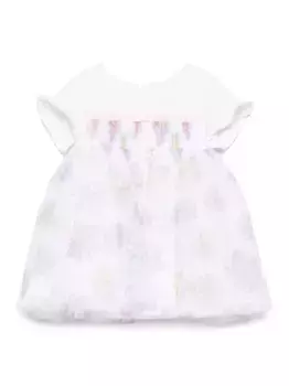 Платье из тюля с цветочным принтом Monnalisa, белый