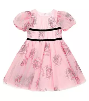 Платье из тюля с цветочным принтом Monnalisa, розовый