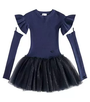 Платье из тюля с декором «Диана» Monnalisa, цвет blu/argento